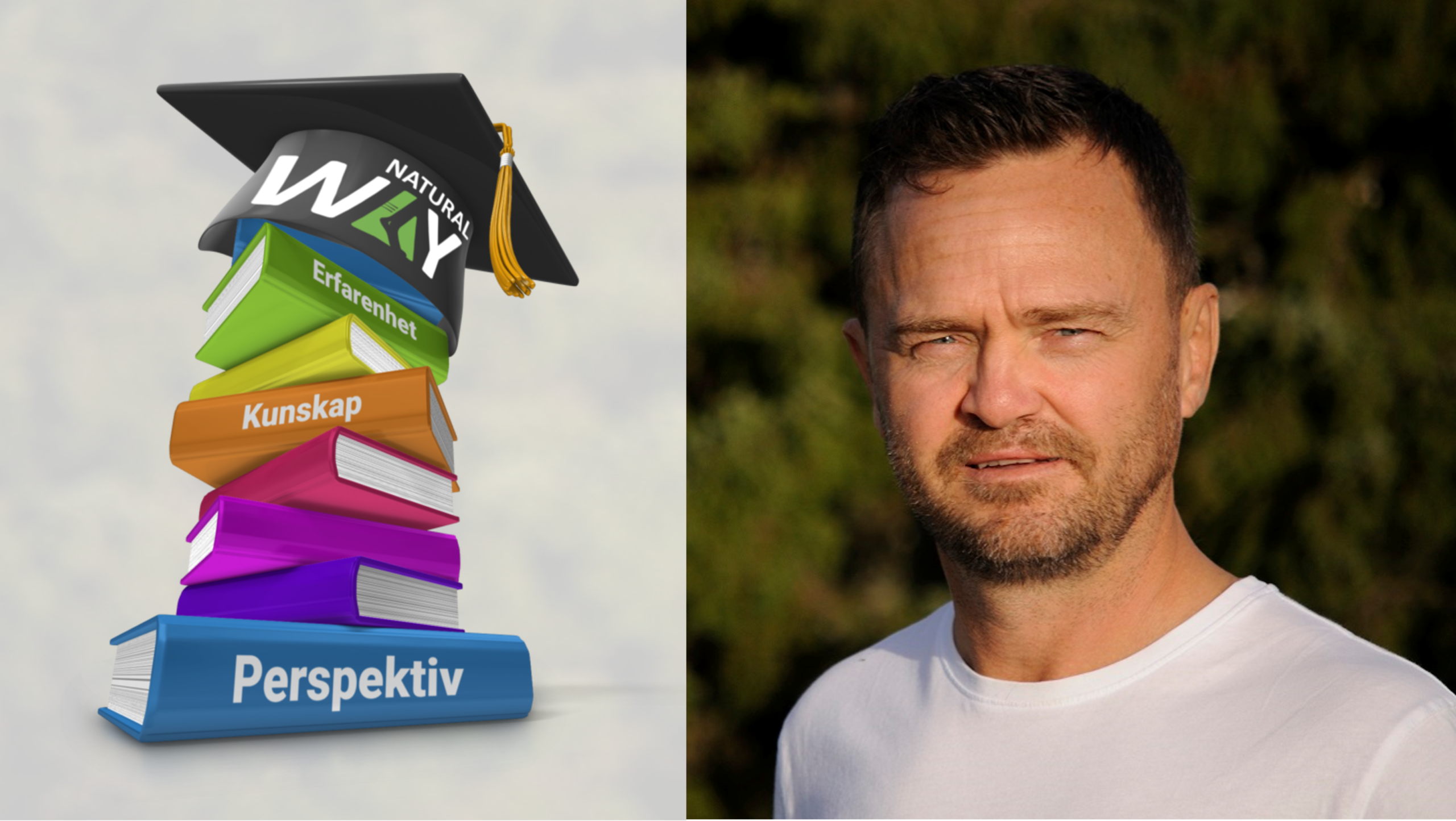 Profilbild på Magnus bredvid faktaböcker